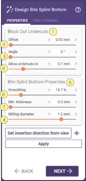 Design Bite splint bottom properties.png